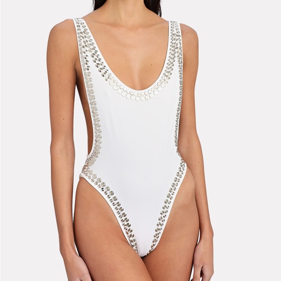 Norma Kamali White One Piece with Silver Accents - Picture 1 of 4